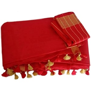 nr handloom  women39s cotton linen slub saree with contrast unstitched blouse piece and zari border amp pallu_free size_variation_