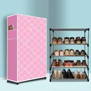 nr kart 4 tier foldable shoe rack  space saver universal for entry bedroom  balcony plastic metal collapsible shoe stand stars pattern modern printeda4 4 shelves diydo-it-yourself