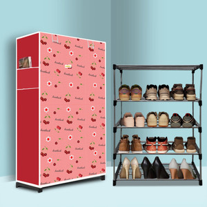 nr kart 4 tier foldable shoe rack  space saver universal for entry bedroom  balcony plastic metal collapsible shoe stand cherry modern printeda4 4 shelves diydo-it-yourself