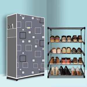 nr kart 4 tier foldable shoe rack  space saver universal for entry bedroom  balcony plastic metal collapsible shoe stand
