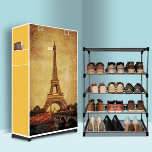 nr kart 4 tier foldable shoe rack  space saver universal for entry bedroom  balcony plastic metal collapsible shoe stand eiffel tower modern printeda4 4 shelves diydo-it-yourself