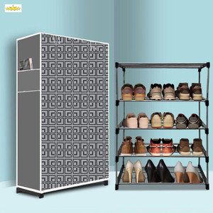 nr kart 4 tier foldable shoe rack  space saver universal for entry bedroom  balcony plastic metal collapsible shoe stand cabinet modern printeda4 4 shelves diydo-it-yourself