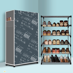 nr kart 5 tier foldable shoe rack  space saver universal for entry bedroom  balcony plastic metal collapsible shoe stand house cartoon modern printeda5 5 shelves diydo-it-yourself