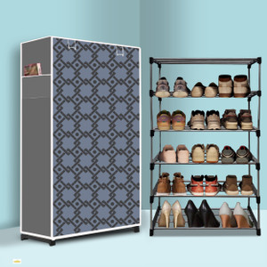 nr kart 5 tier foldable shoe rack  space saver universal for entry bedroom  balcony plastic metal collapsible shoe stand