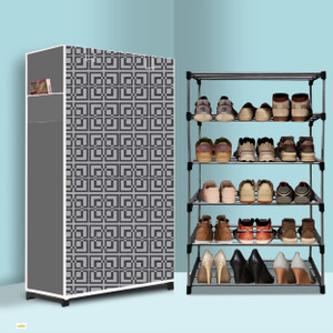 nr kart 5 tier foldable shoe rack  space saver universal for entry bedroom  balcony plastic metal collapsible shoe stand cabinet modern printeda5 5 shelves diydo-it-yourself