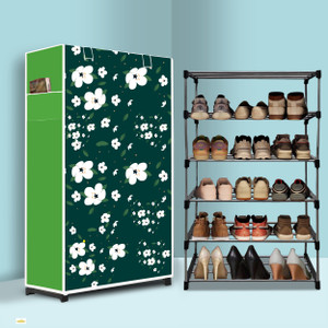 nr kart 5 tier foldable shoe rack  space saver universal for entry bedroom  balcony plastic metal collapsible shoe stand white lily modern printeda5 5 shelves diydo-it-yourself