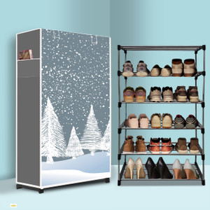 nr kart 5 tier foldable shoe rack  space saver universal for entry bedroom  balcony plastic metal collapsible shoe stand felling snow modern printeda5 5 shelves diydo-it-yourself