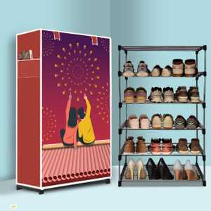 nr kart 5 tier foldable shoe rack  space saver universal for entry bedroom  balcony plastic metal collapsible shoe stand couple modern printeda5 5 shelves diydo-it-yourself
