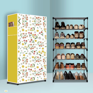 nr kart 6 tier foldable shoe rack  space saver universal for entry bedroom  balcony plastic metal collapsible shoe stand warm flower modern printa6 6 shelves diydo-it-yourself
