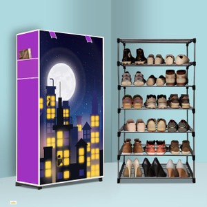 nr kart 6 tier foldable shoe rack  space saver universal for entry bedroom  balcony plastic metal collapsible shoe stand town building modern printa6 6 shelves diydo-it-yourself