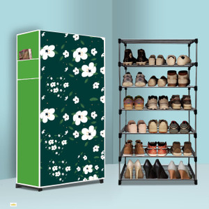 nr kart 6 tier foldable shoe rack  space saver universal for entry bedroom  balcony plastic metal collapsible shoe stand white lily modern printa6 6 shelves diydo-it-yourself