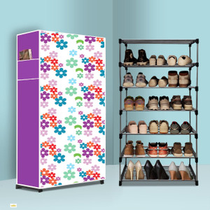 nr kart 6 tier foldable shoe rack  space saver universal for entry bedroom  balcony plastic metal collapsible shoe stand mini flower modern printa6 6 shelves diydo-it-yourself