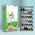 NR Kart 6 Tier Foldable Shoe Rack – Space Saver, Universal for Entry, Bedroom & Balcony Plastic, Metal Collapsible Shoe Stand (House Tree Green Modern Print(A6), 6 Shelves, DIY(Do-It-Yourself))