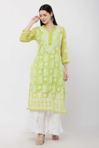 ns fashion embroidered georgette straight kurta for women green