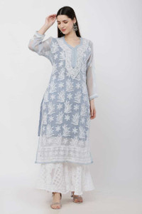 ns fashion embroidered georgette straight kurta for women grey