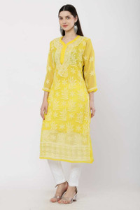 ns fashion pack of 2 embroidered georgette straight kurta for women yellow