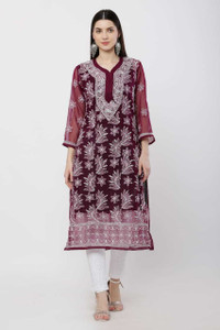 ns fashion embroidered georgette straight kurta for women purple