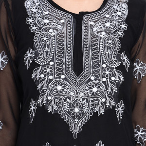 ns fashion embroidered georgette straight kurta for women black