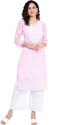 Ns Fashion Embroidered Georgette Straight Kurta for Women (Pink)
