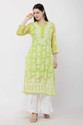 Ns Fashion Embroidered Georgette Straight Kurta for Women (Green)