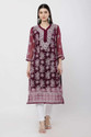Ns Fashion Pack of 2 Embroidered Georgette Straight Kurta for Women (Purple)