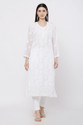 Ns Fashion Pack of 2 Embroidered Georgette Straight Kurta for Women (White)