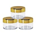nsb herbals 15 G Empty Acrylic San Jar Transparent/Clear Cosmetic Container With Gold Lid And Inner Lids For Lip Balms, Lip Scrubs, Body Butters, Eyeshadow, Makeup And Diy Products (3)