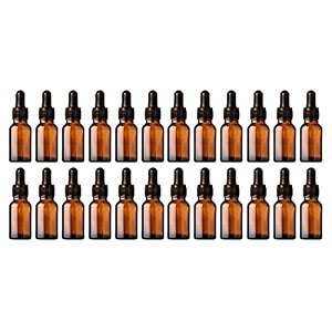 nsb herbals 15 ml amber round empty glass bottle  glass dropper  black ring  black silicone teat refillable reusable leak proof for essential oils perfumes pack of 24