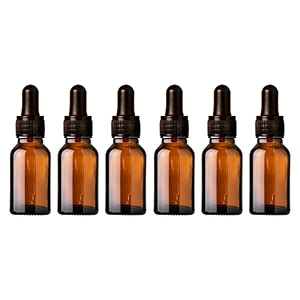 nsb herbals 15 ml amber round empty glass bottle  glass dropper  black ring  black silicone teat refillable reusable leak proof for essential oils perfumes pack of 6