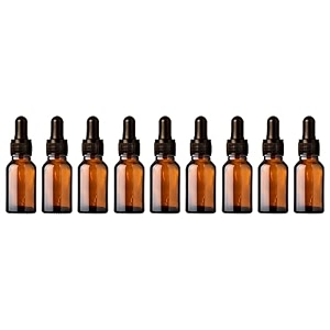 nsb herbals 15 ml amber round empty glass bottle  glass dropper  black ring  black silicone teat refillable reusable leak proof for essential oils perfumes amp face oil pack of 9