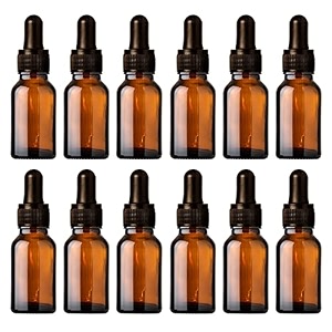 nsb herbals 15 ml amber round empty glass bottle  glass dropper  black ring  black silicone teat refillable reusable leak proof for essential oils perfumes pack of 12