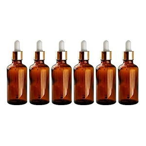 nsb herbals 50 ml amber round empty glass bottle  glass dropper  gold ring  white silicon teat refillable reusable leak proof for essential oils blends diy perfumes amp face pack of 6