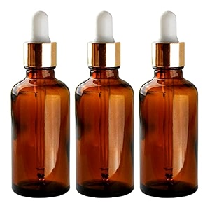 nsb herbals 50 ml amber round empty glass bottle  glass dropper  gold ring  white silicon teat refillable reusable leak proof for essential oils blends diy perfumes amp face pack of 3
