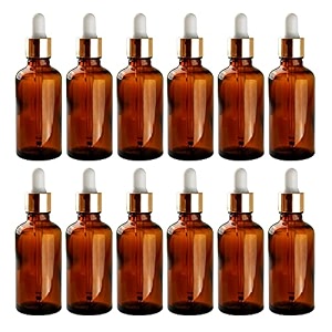 nsb herbals 50 ml amber round empty glass bottle  glass dropper  gold ring  white silicon teat refillable reusable leak proof for essential oils blends diy perfumes amp face pack of 12