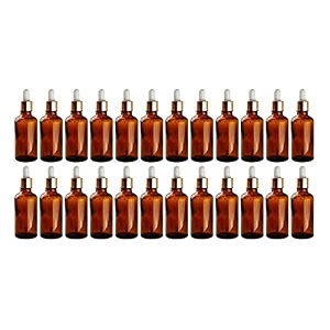 nsb herbals 50 ml amber round empty glass bottle  glass dropper  gold ring  white silicon teat refillable reusable leak proof for essential oils blends diy perfumes amp face pack of 24