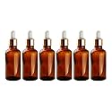 nsb herbals 50 ml Amber Round Empty Glass Bottle + Glass Dropper + Gold Ring + White Silicon Teat, Refillable, Reusable, Leak Proof for Essential Oils, Blends, DIY Perfumes &amp; Face (Pack of 6)