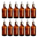 nsb herbals 50 ml Amber Round Empty Glass Bottle + Glass Dropper + Gold Ring + White Silicon Teat, Refillable, Reusable, Leak Proof for Essential Oils, Blends, DIY Perfumes &amp; Face (Pack of 12)