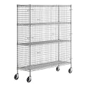 NSF Mobile Chrome Wire Security Cage Kit, Silver Steel, 18x60x69 Inches, 4 Shelves, Lockable Storage Unit with Casters