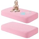 NTBAY Mini Waterproof Crib Mattress Protectors, 2 Pack, Pink