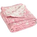 NTBAY 3 Layer Oversized Muslin Toddler Blanket, 45 x 60, Pink/White Star