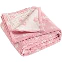 NTBAY 3 Layer Oversized Muslin Toddler Blanket, 45 x 60, Pink Elephant