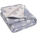 NTBAY 3 Layer Oversized Muslin Toddler Blanket, 45 x 60, Blue Elephant