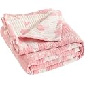 NTBAY 3 Layer Muslin Toddler Blanket, 30 x 40, Pink Owl