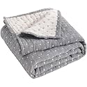 NTBAY 3 Layer Oversized Muslin Toddler Blanket, 45 x 60, Grey Dot