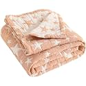 NTBAY 3 Layer Oversized Muslin Toddler Blanket, 45 x 60, Pale Orange Star