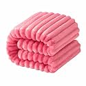 NTBAY Plush Flannel Twin Bed Blanket, 60X80 Inches Soft and Warm Lightweight Blanket with Striped Texture Bed Blanket for Couch Sofa Bed All Seasons, 60"x80", Coral Pink