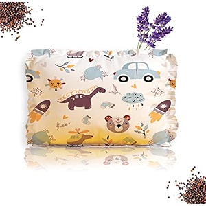 ntbay rai mustard seeds pillow with lavender baby-round head shaping baby pillowneck support pillow gifting 0-12 months for infant microfiber toddler standard cream