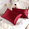 NTBAY Toddler Satin Pillowcases, Set of 2, 14 x 20, Wine Red