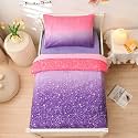 NTBED 4 Pieces Toddler Bedding Set for Baby Girls, Pink Purple Glitter Printed, Includes Comforter, Flat Sheet, Fitted Sheet and Pillowcase