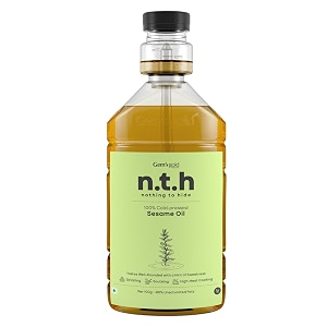 nth pure amp unrefined cold pressed sesame gingelly oil 1l  smart bottle  30 less consumption  cholesterol-free  multipurpose ayurvedic oil  measure every drop
